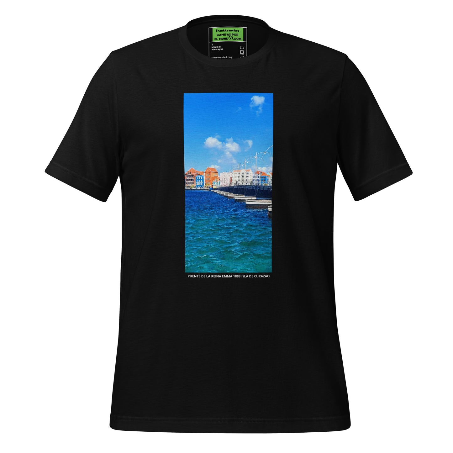 CAMISETA UNISEX CON UNA FOTOGRAFIA ORIGINAL DEL MUNDO, Puente de la reina Emma, inauguracion 1888, Willemstad, CIUDAD EN LA ISLA DE CURAZAO MAR CARIBE.