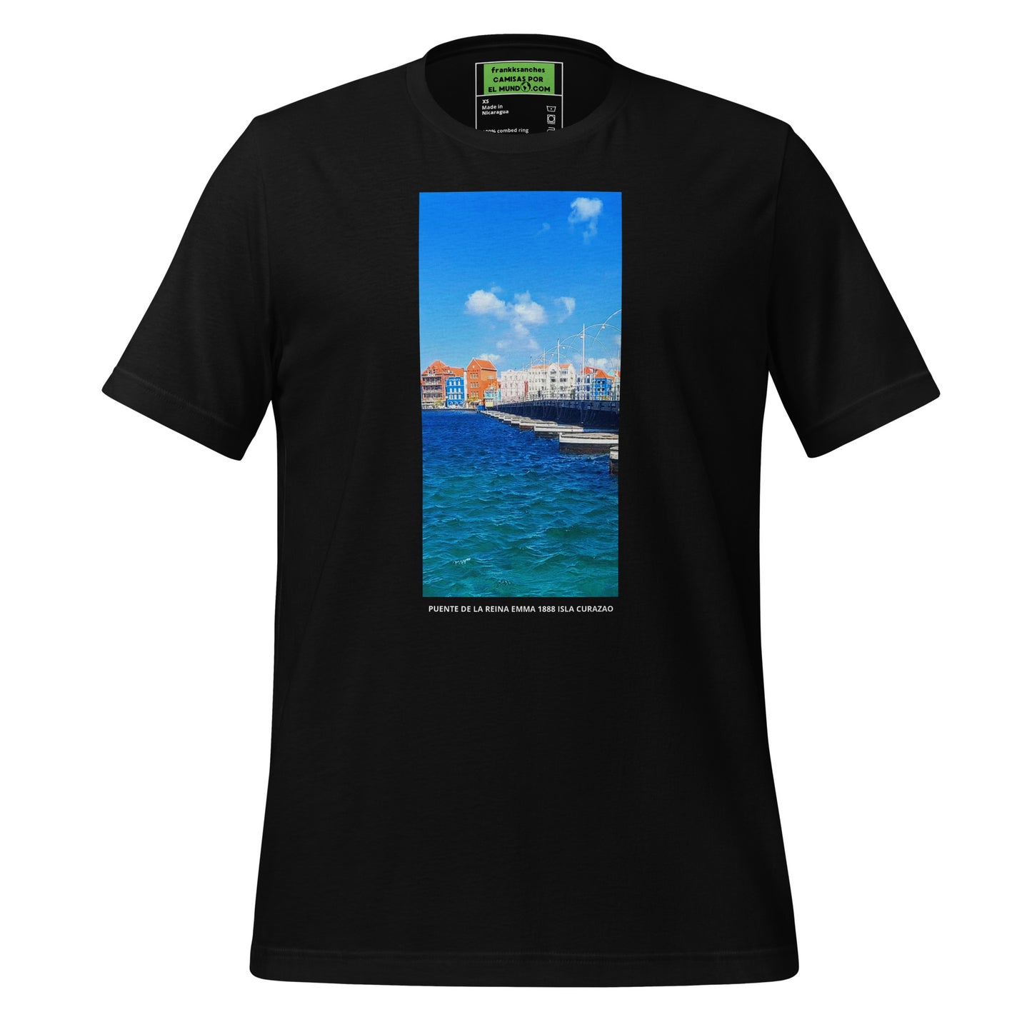 CAMISETA UNISEX CON UNA FOTOGRAFIA ORIGINAL DEL MUNDO, Puente de la reina Emma, inauguracion 1888, Willemstad, CIUDAD EN LA ISLA DE CURAZAO MAR CARIBE.