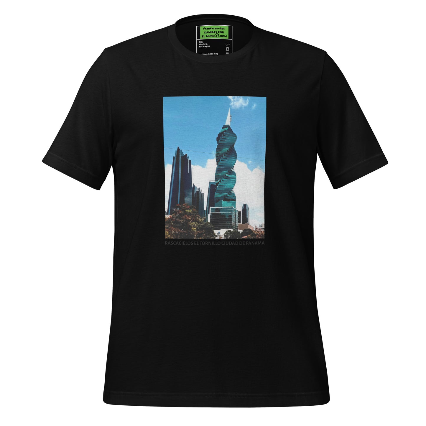 CAMISETA UNISEX CON UNA FOTOGRAFIA ORIGINAL DEL MUNDO, RASCACIELOS EL TORNILLO CIUDAD DE PANAMA 236,4 METROS.