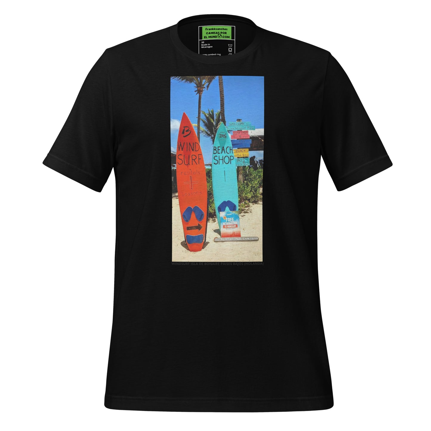 CAMISETA UNISEX CON UNA FOTOGRAFIA ORIGINAL DEL MUNDO, WINDSURF EN LA ISLA DE BONAIRE PAISES BAJOS (HOLANDA).