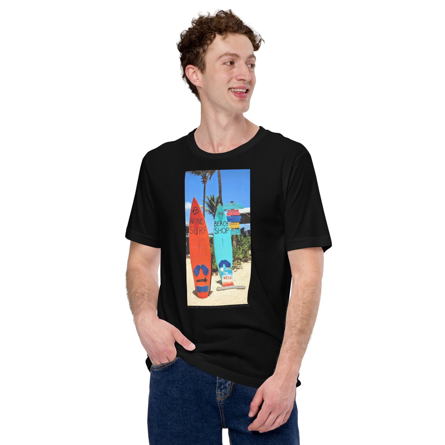 CAMISETA UNISEX CON UNA FOTOGRAFIA ORIGINAL DEL MUNDO, WINDSURF EN LA ISLA DE BONAIRE PAISES BAJOS (HOLANDA).