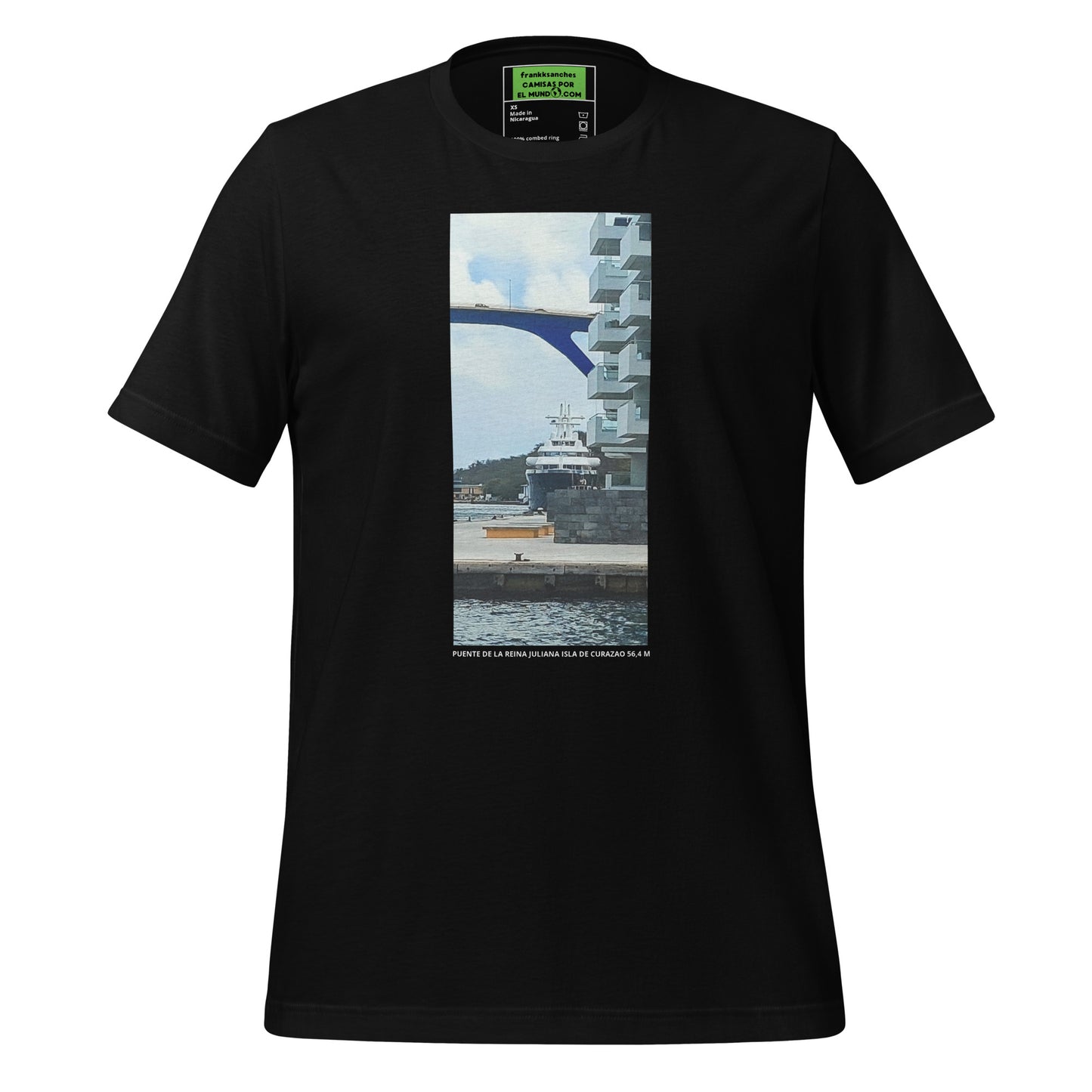 CAMISETA UNISEX CON UNA FOTOGRAFIA ORIGINAL DEL MUNDO, PUENTE DE LA REINA JULIANA ISLA DE CURAZAO 56.4 M DE ALTURA.