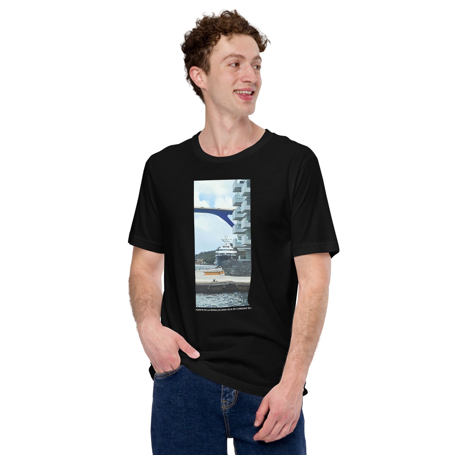 CAMISETA UNISEX CON UNA FOTOGRAFIA ORIGINAL DEL MUNDO, PUENTE DE LA REINA JULIANA ISLA DE CURAZAO 56.4 M DE ALTURA.