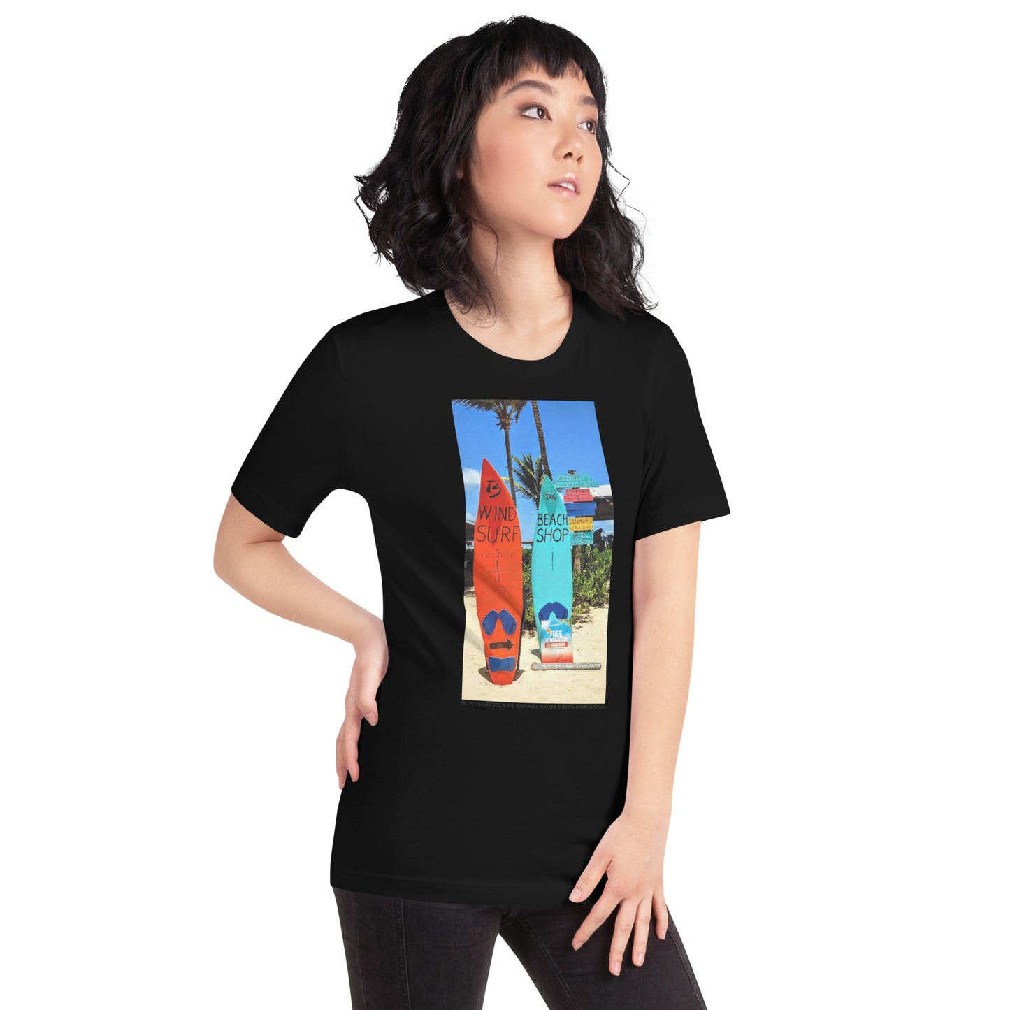 CAMISETA UNISEX CON UNA FOTOGRAFIA ORIGINAL DEL MUNDO, WINDSURF EN LA ISLA DE BONAIRE PAISES BAJOS (HOLANDA).