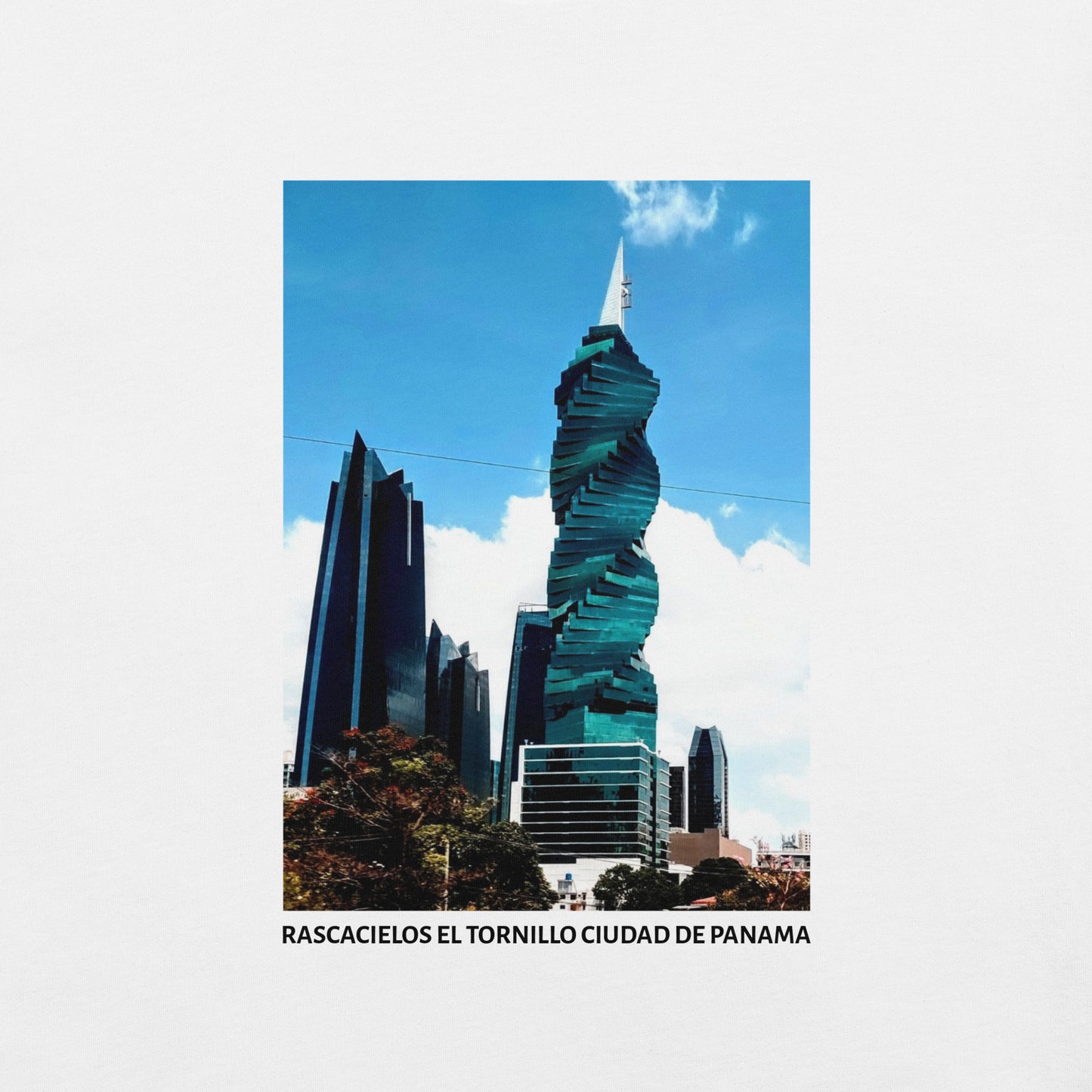 CAMISETA UNISEX CON UNA FOTOGRAFIA ORIGINAL DEL MUNDO, RASCACIELOS EL TORNILLO CIUDAD DE PANAMA 236,4 METROS.