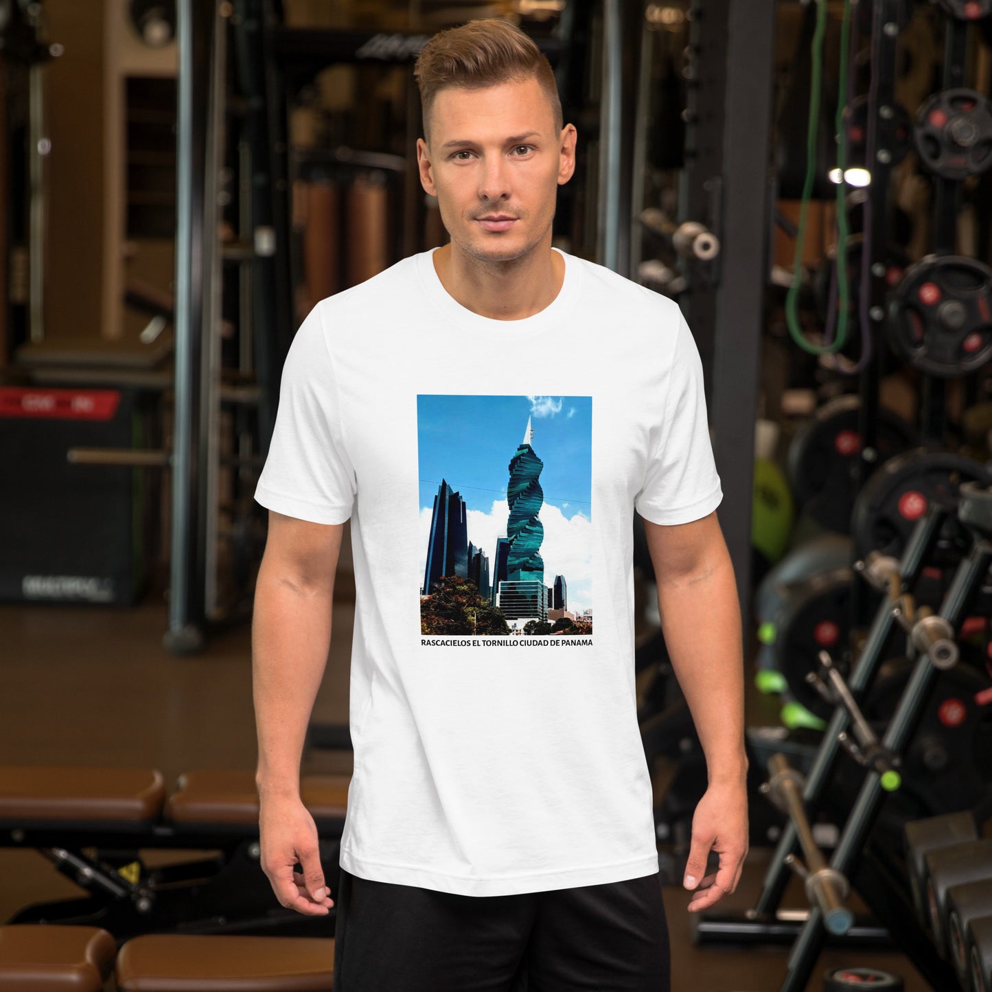 CAMISETA UNISEX CON UNA FOTOGRAFIA ORIGINAL DEL MUNDO, RASCACIELOS EL TORNILLO CIUDAD DE PANAMA 236,4 METROS.