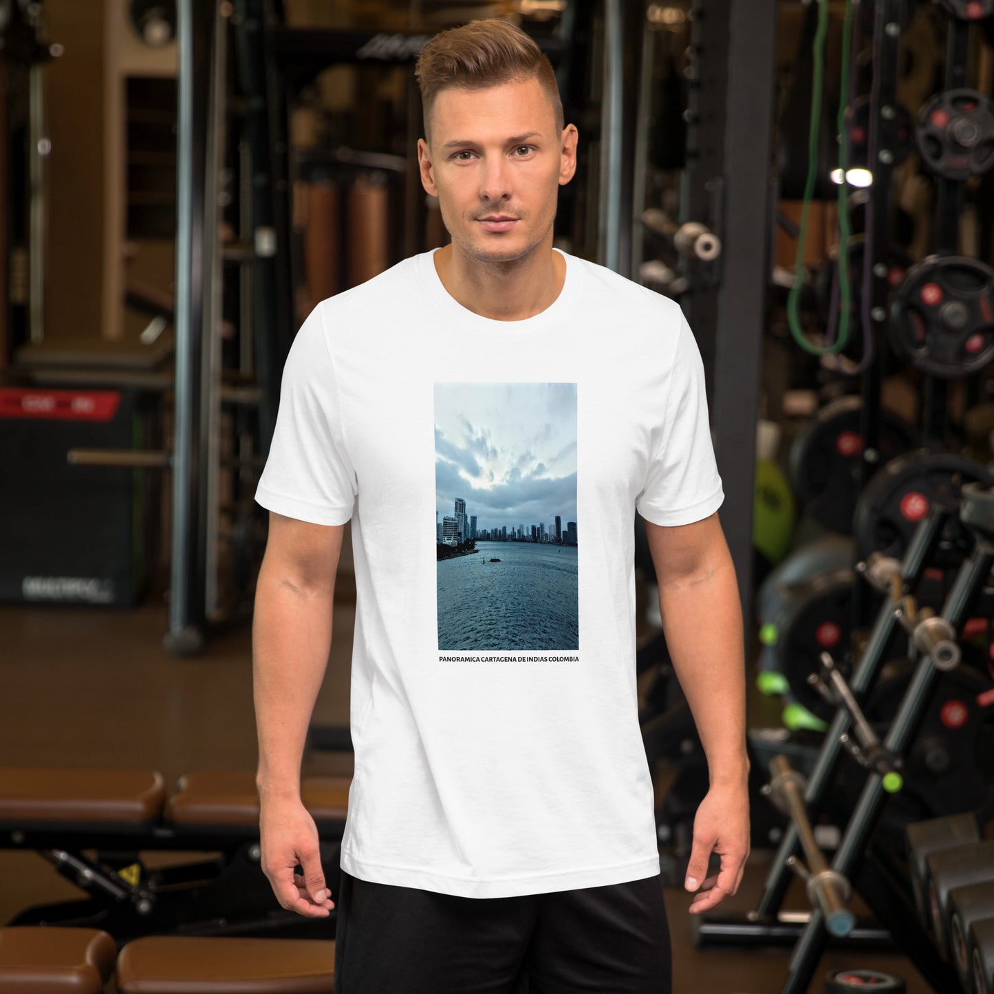 CAMISETA UNISEX CON UNA FOTOGRAFIA ORIGINAL DEL MUNDO, PANORAMICA CARTAGENA DE INDIAS COLOMBIA.