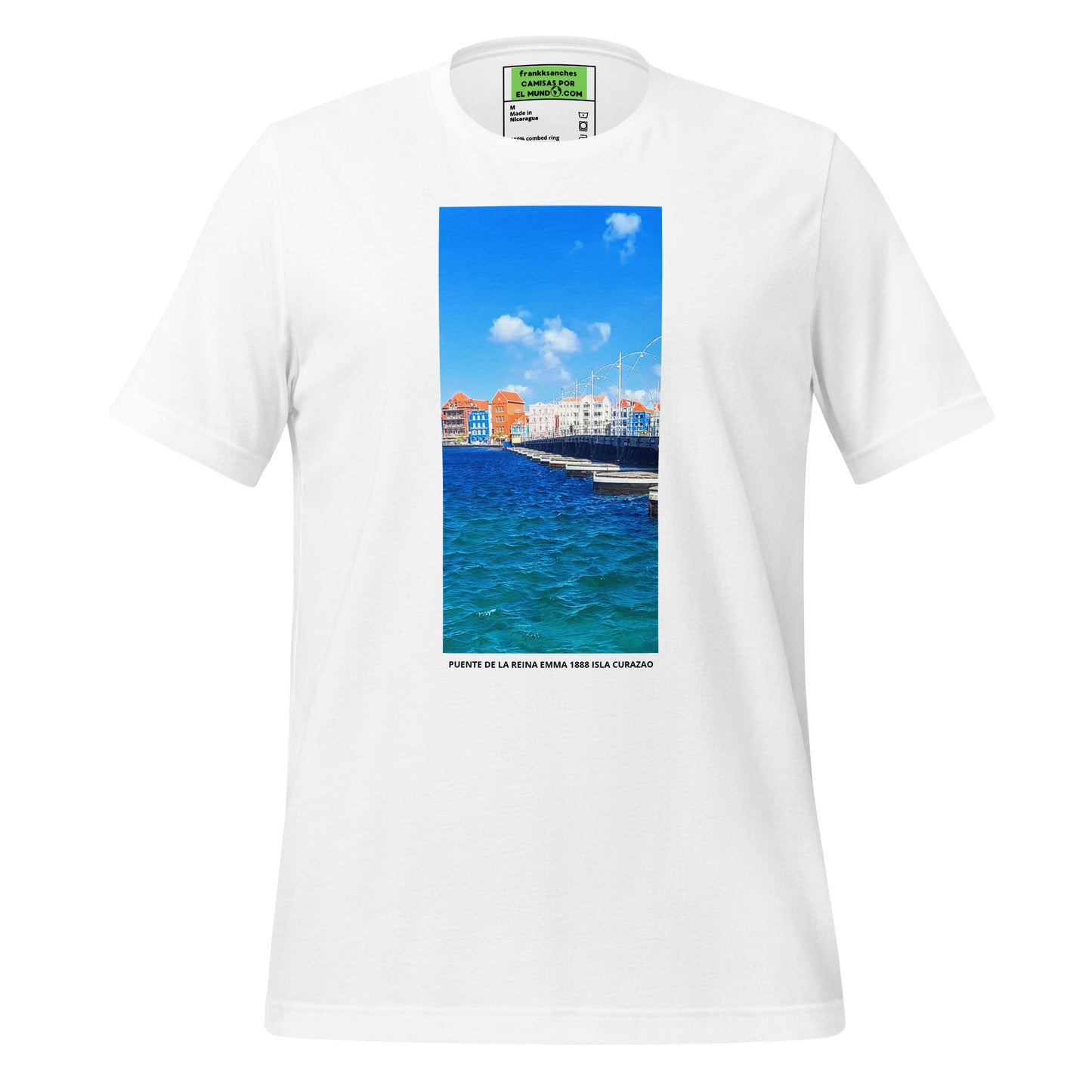 CAMISETA UNISEX CON UNA FOTOGRAFIA ORIGINAL DEL MUNDO, Puente de la reina Emma, inauguracion 1888, Willemstad, CIUDAD EN LA ISLA DE CURAZAO MAR CARIBE.