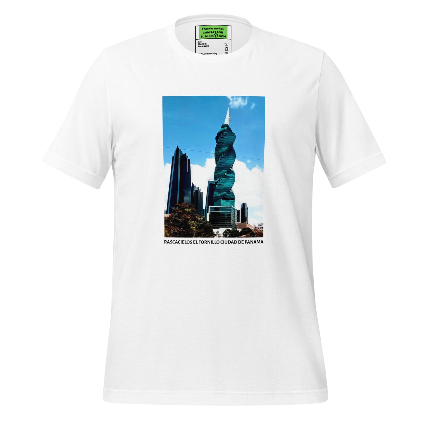 CAMISETA UNISEX CON UNA FOTOGRAFIA ORIGINAL DEL MUNDO, RASCACIELOS EL TORNILLO CIUDAD DE PANAMA 236,4 METROS.