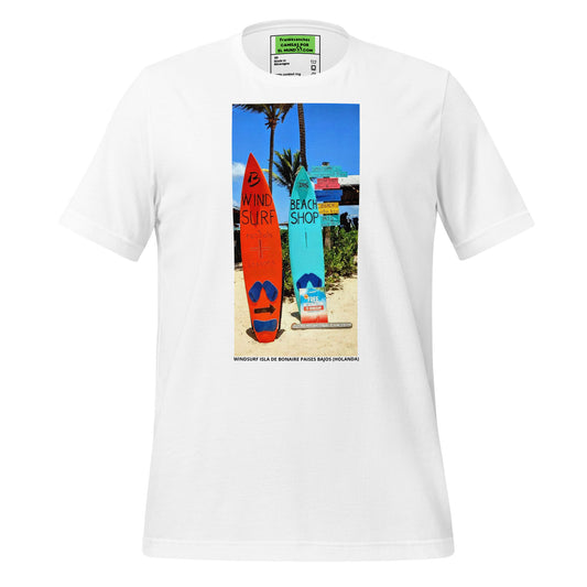 CAMISETA UNISEX CON UNA FOTOGRAFIA ORIGINAL DEL MUNDO, WINDSURF EN LA ISLA DE BONAIRE PAISES BAJOS (HOLANDA).