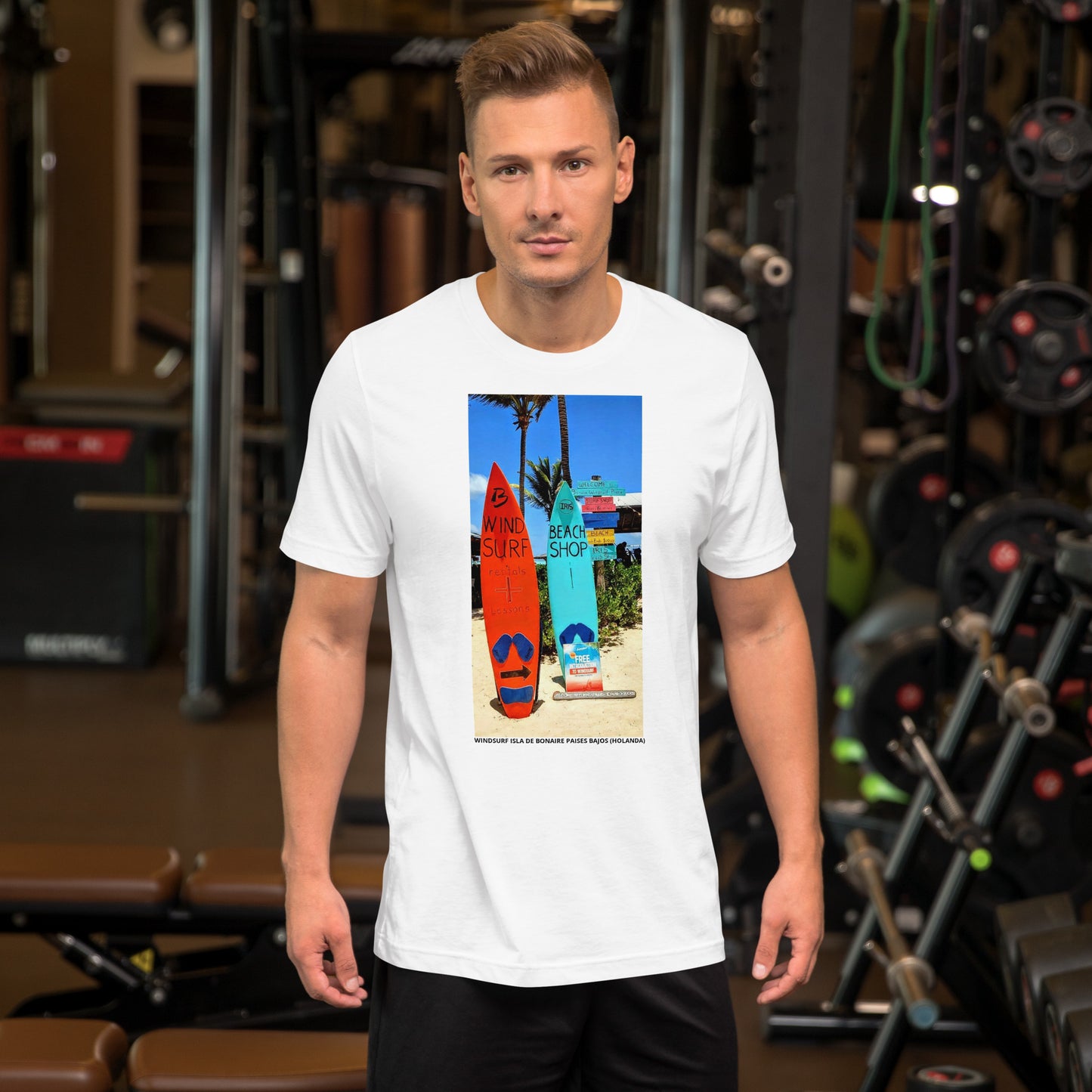 CAMISETA UNISEX CON UNA FOTOGRAFIA ORIGINAL DEL MUNDO, WINDSURF EN LA ISLA DE BONAIRE PAISES BAJOS (HOLANDA).