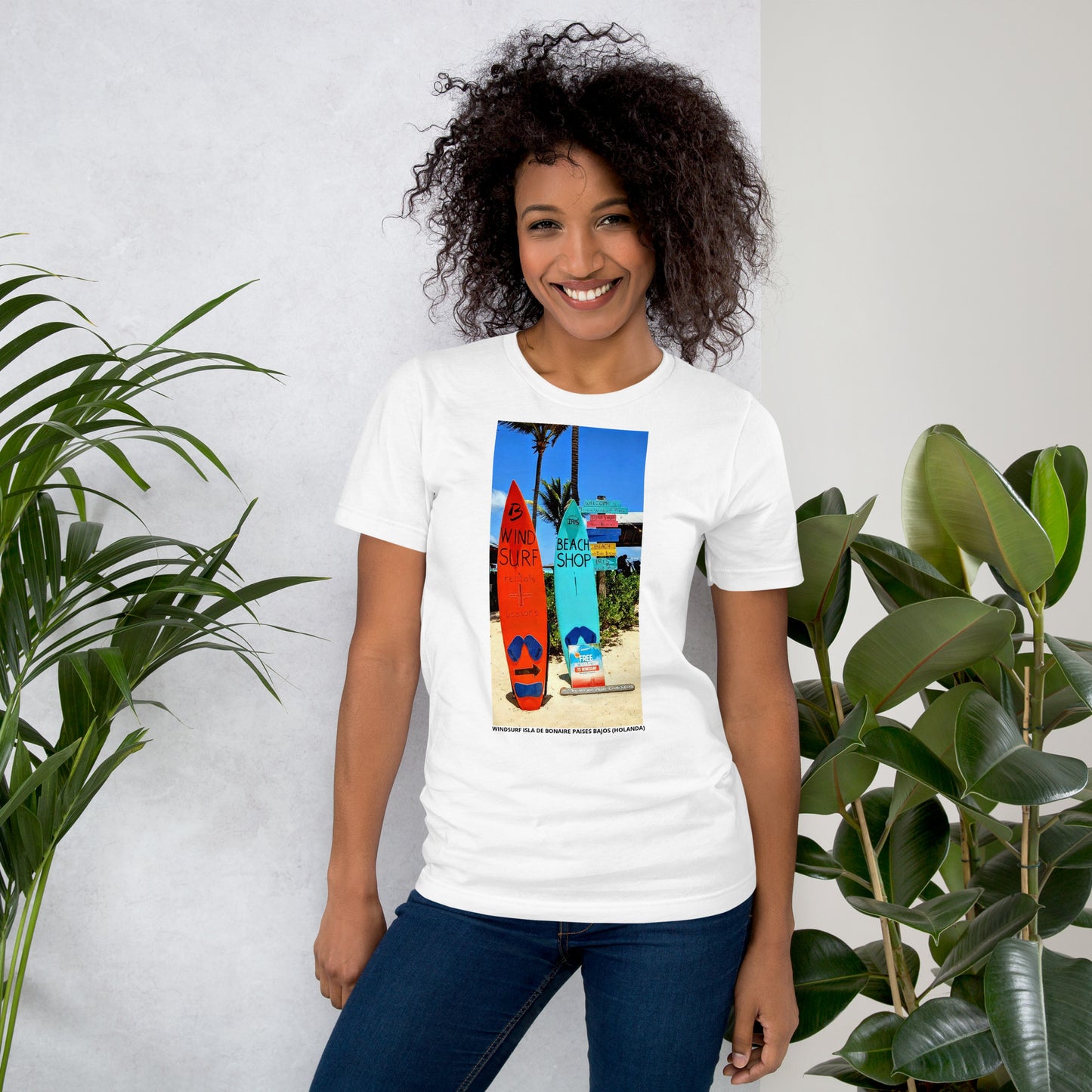 CAMISETA UNISEX CON UNA FOTOGRAFIA ORIGINAL DEL MUNDO, WINDSURF EN LA ISLA DE BONAIRE PAISES BAJOS (HOLANDA).