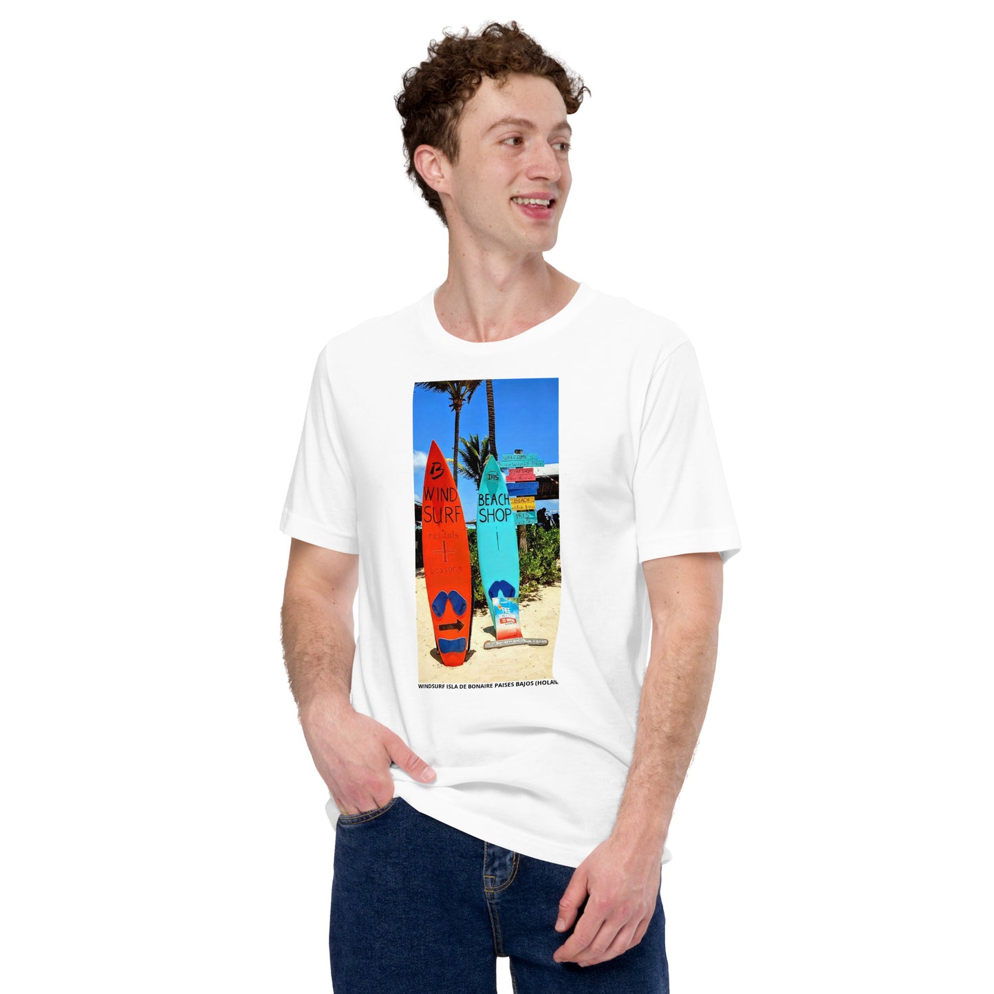 CAMISETA UNISEX CON UNA FOTOGRAFIA ORIGINAL DEL MUNDO, WINDSURF EN LA ISLA DE BONAIRE PAISES BAJOS (HOLANDA).