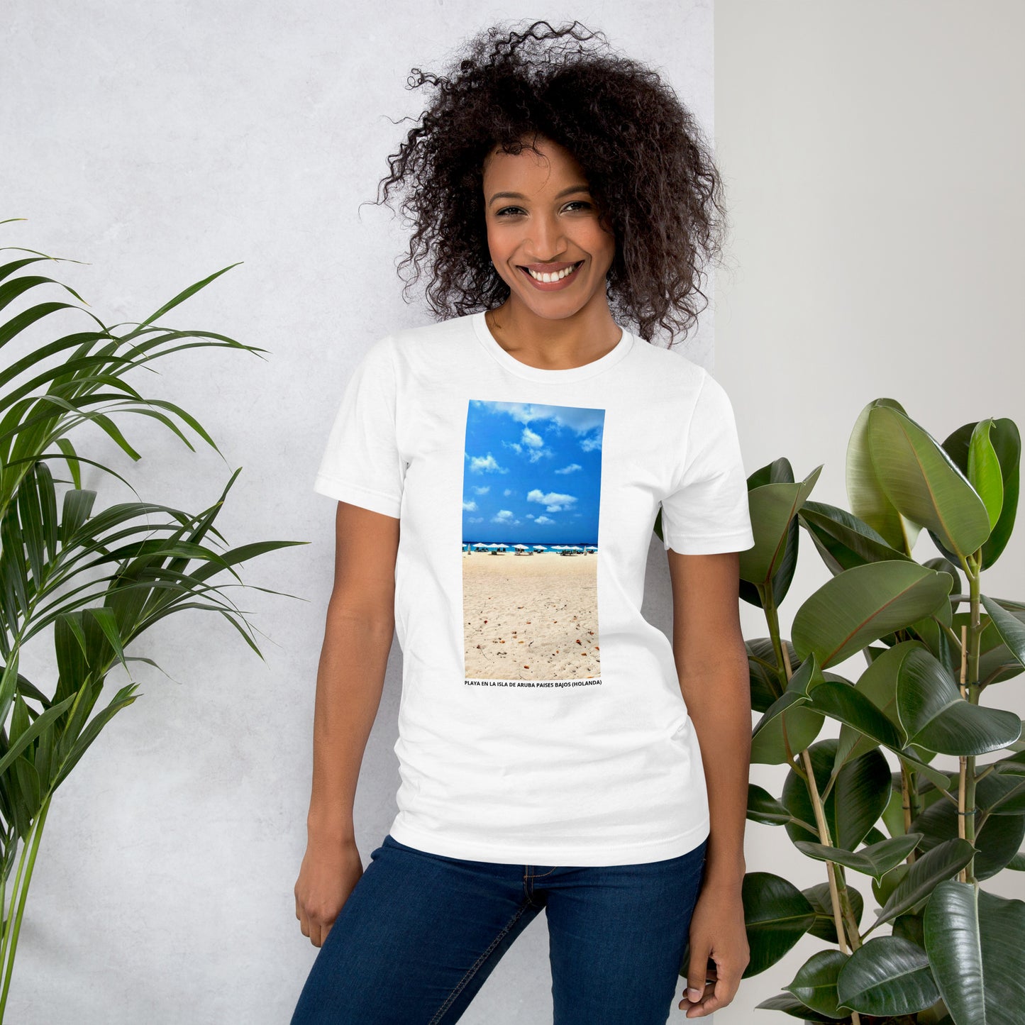 CAMISETA UNISEX CON UNA FOTOGRAFIA ORIGINAL DEL MUNDO, PLAYA EN LA ISLA DE ARUBA PAISES BAJOS (HOLANDA).