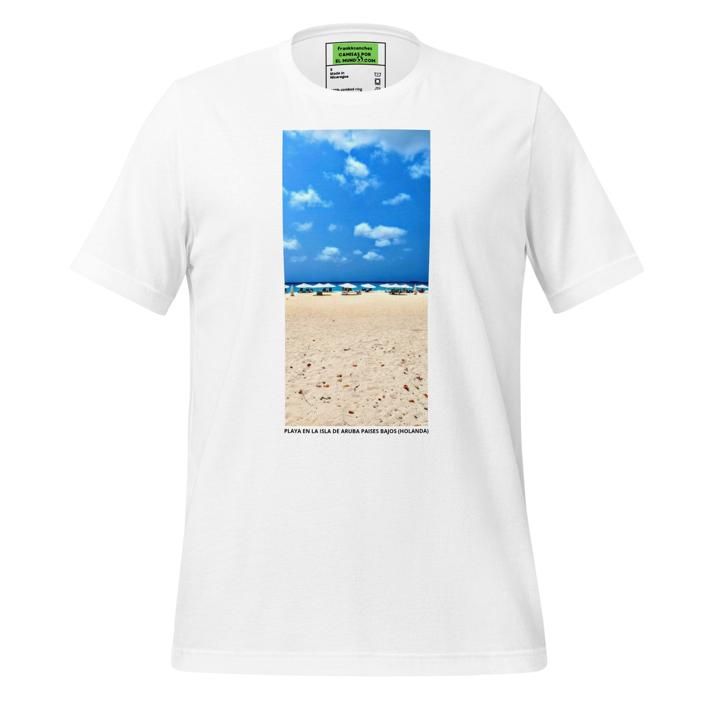 CAMISETA UNISEX CON UNA FOTOGRAFIA ORIGINAL DEL MUNDO, PLAYA EN LA ISLA DE ARUBA PAISES BAJOS (HOLANDA).