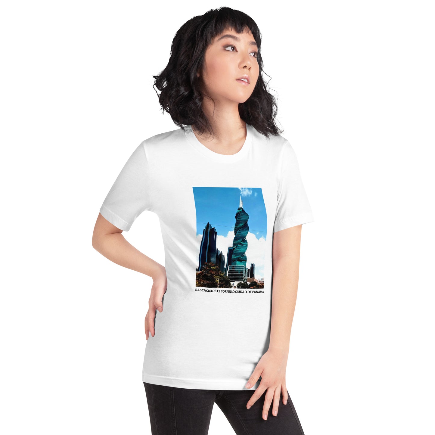 CAMISETA UNISEX CON UNA FOTOGRAFIA ORIGINAL DEL MUNDO, RASCACIELOS EL TORNILLO CIUDAD DE PANAMA 236,4 METROS.