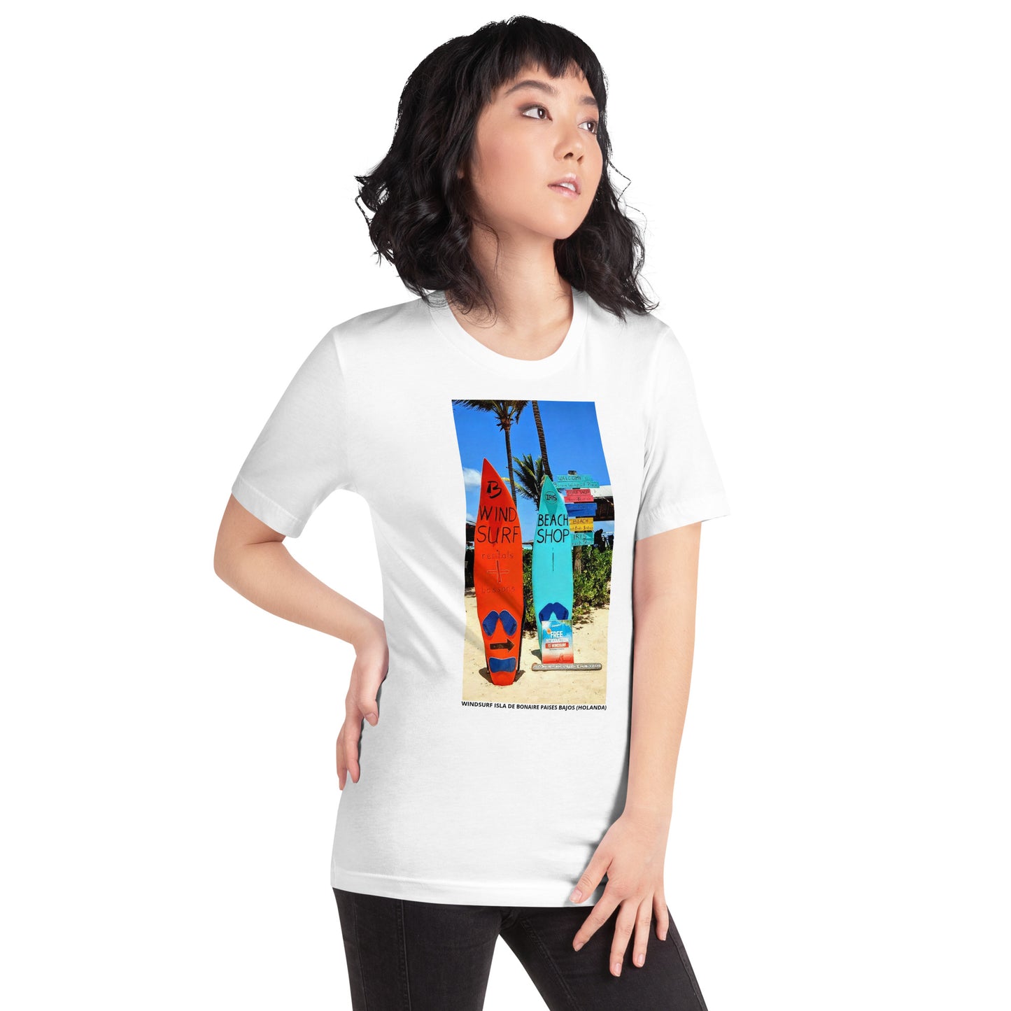 CAMISETA UNISEX CON UNA FOTOGRAFIA ORIGINAL DEL MUNDO, WINDSURF EN LA ISLA DE BONAIRE PAISES BAJOS (HOLANDA).